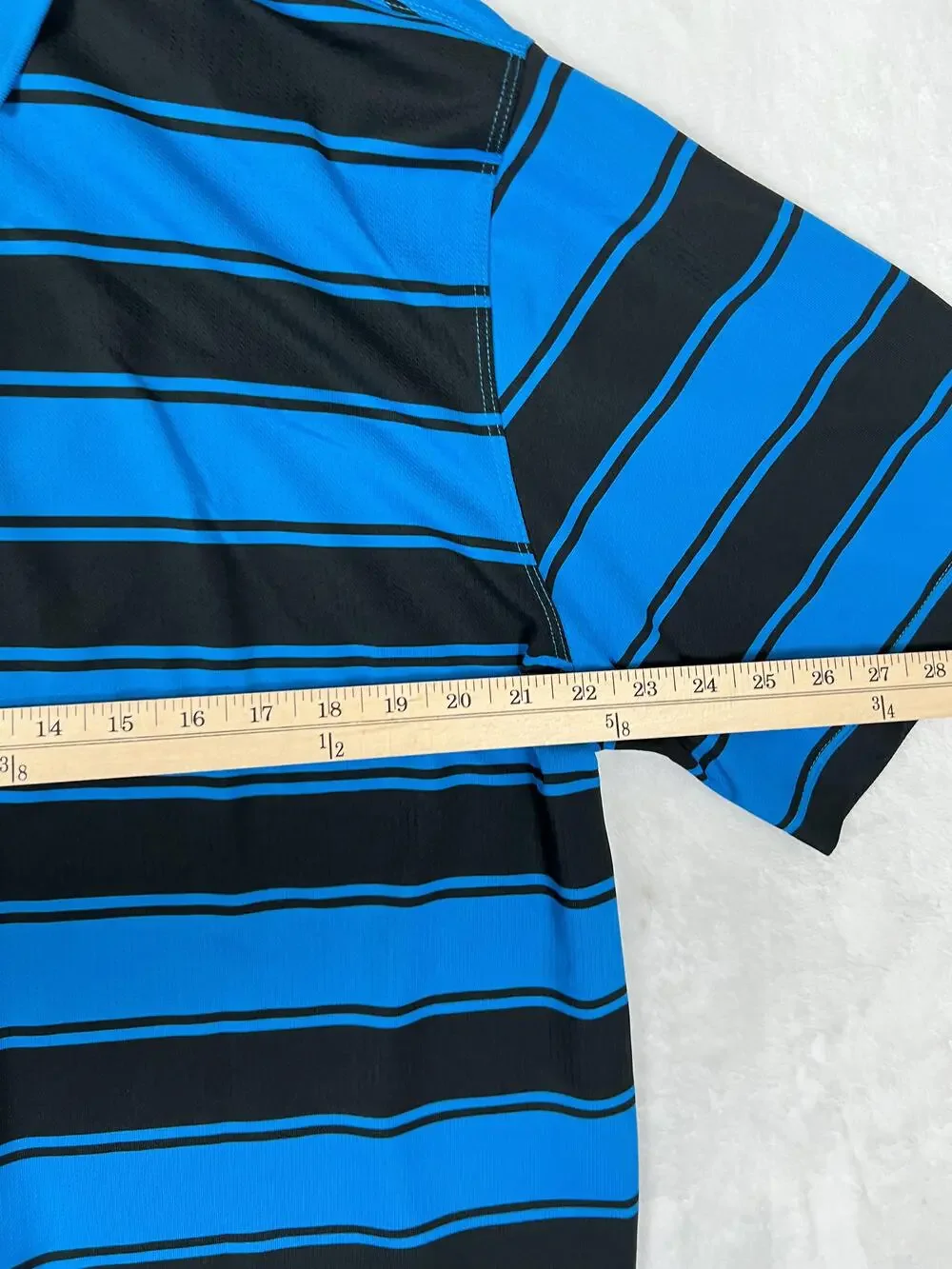 Nike Golf Polo Shirt Mens XL Blue Striped Dri-FIT Performance Swoosh Logo